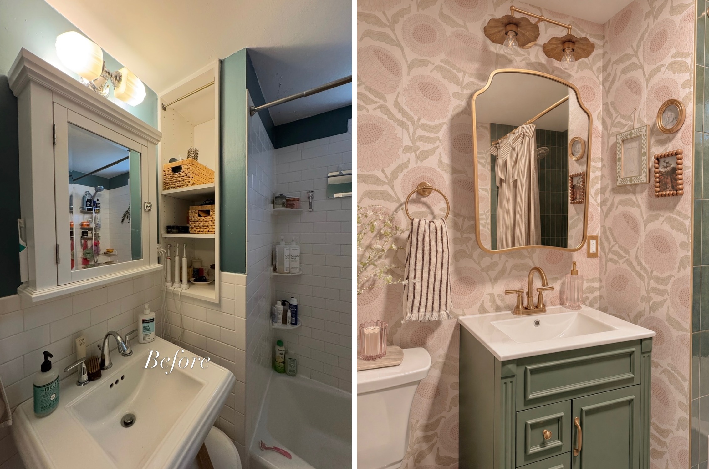 Bathroom remodel before and after with modern vanity